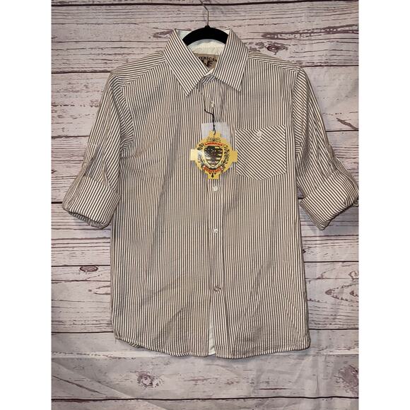 NWT American Heritage Brown and White Stripe Button Up Sz M - Picture 2 of 12